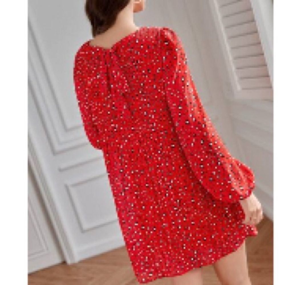 SHEIN Frenchy Allover Print Tie Back Plisse Smock Dress Size L - Picture 2 of 11